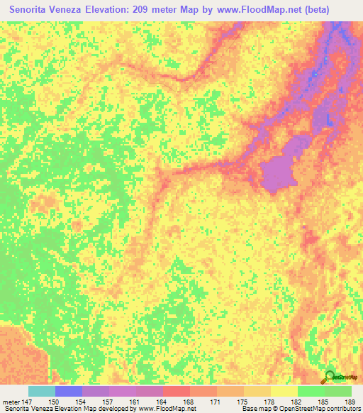 Senorita Veneza,Bolivia Elevation Map