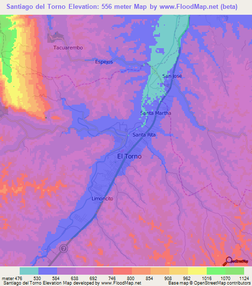 Santiago del Torno,Bolivia Elevation Map
