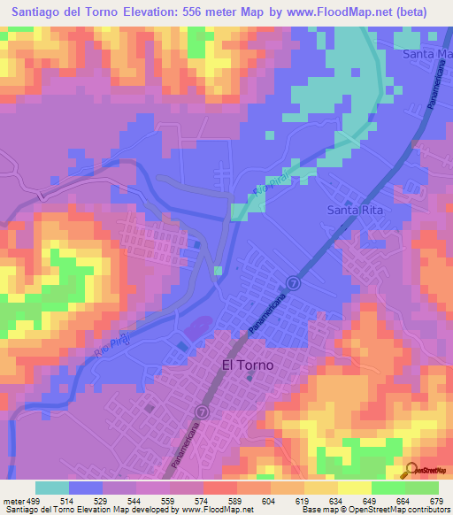 Santiago del Torno,Bolivia Elevation Map