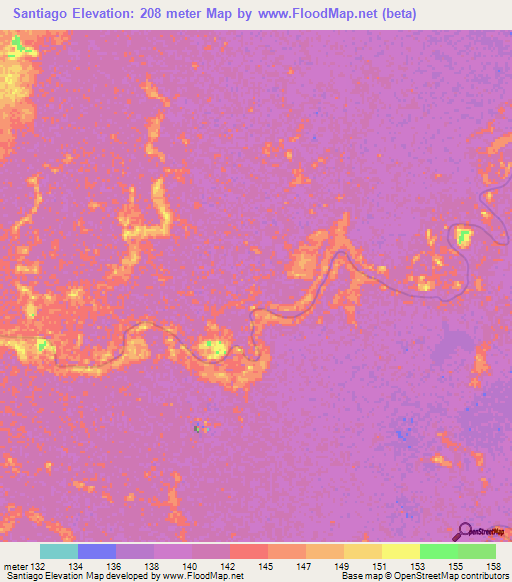 Santiago,Bolivia Elevation Map