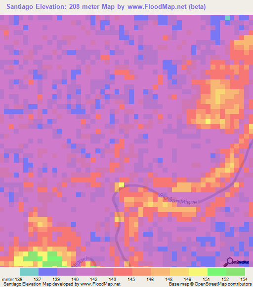 Santiago,Bolivia Elevation Map