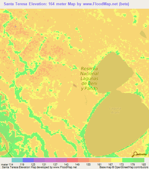 Santa Teresa,Bolivia Elevation Map