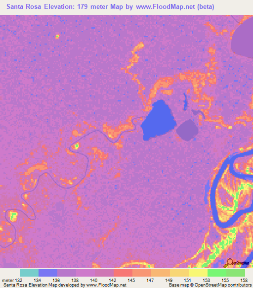 Santa Rosa,Bolivia Elevation Map