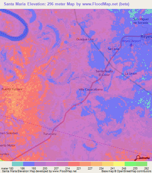 Santa Maria,Bolivia Elevation Map