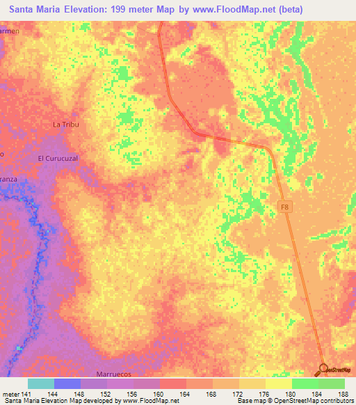 Santa Maria,Bolivia Elevation Map