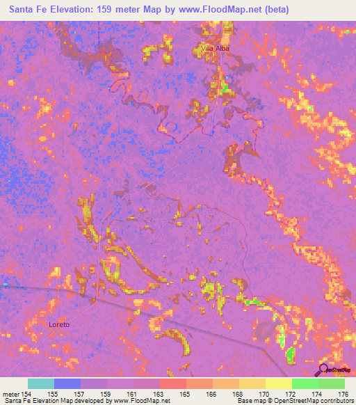 Santa Fe,Bolivia Elevation Map