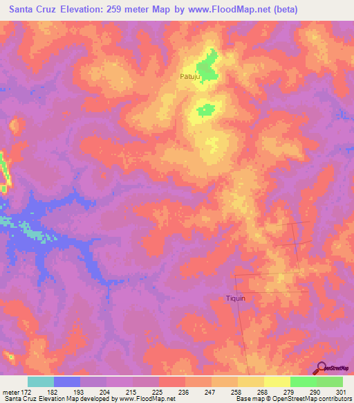 Santa Cruz,Bolivia Elevation Map