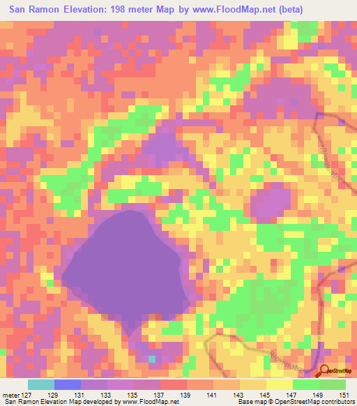 San Ramon,Bolivia Elevation Map