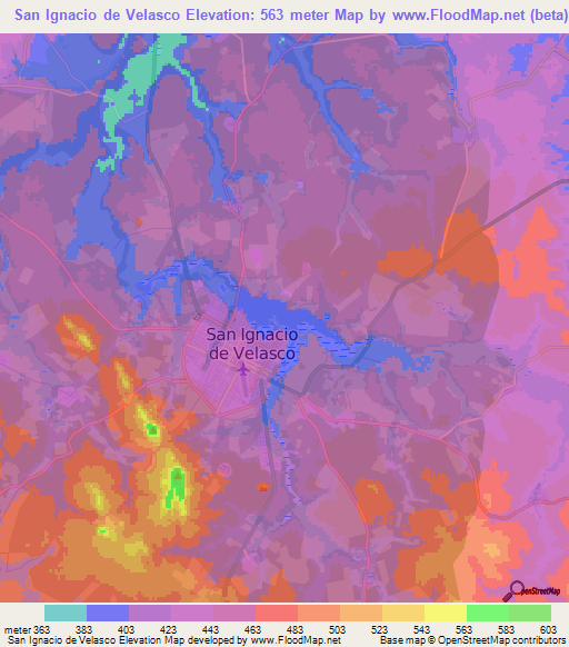 San Ignacio de Velasco,Bolivia Elevation Map