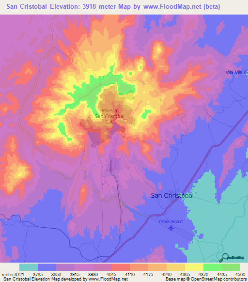 San Cristobal,Bolivia Elevation Map