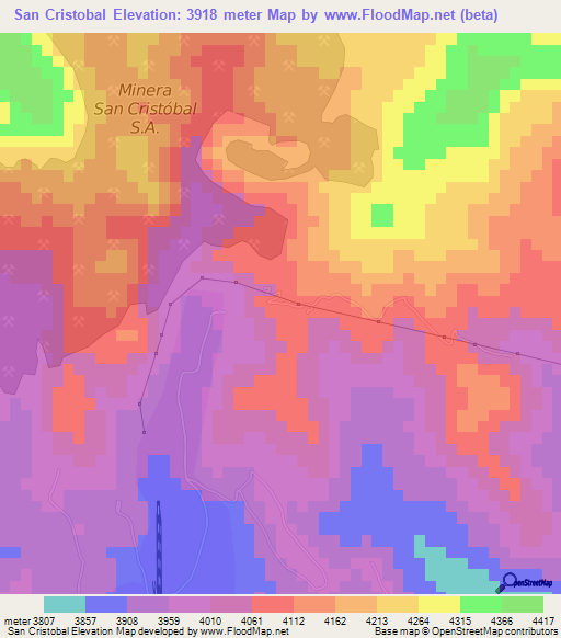 San Cristobal,Bolivia Elevation Map