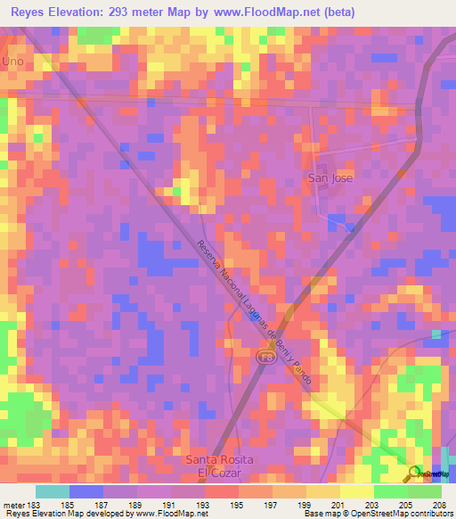 Reyes,Bolivia Elevation Map