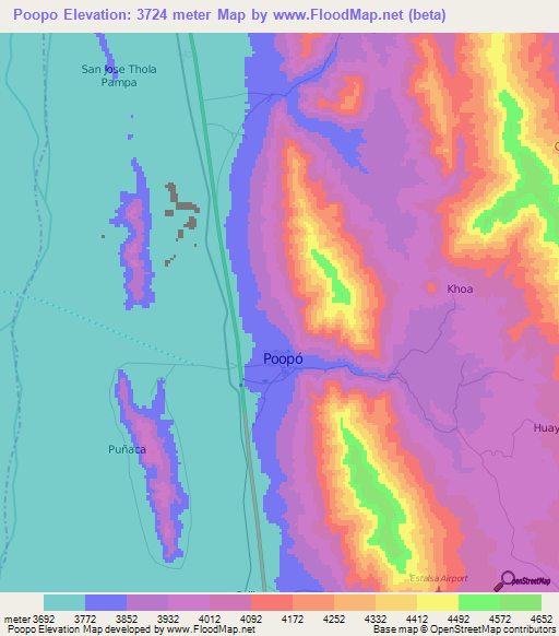 Poopo,Bolivia Elevation Map