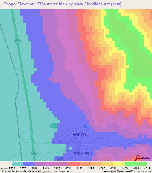 Poopo,Bolivia Elevation Map