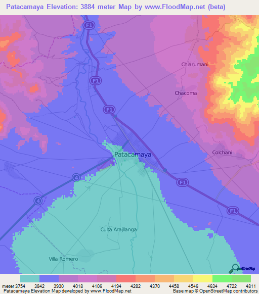 Patacamaya,Bolivia Elevation Map