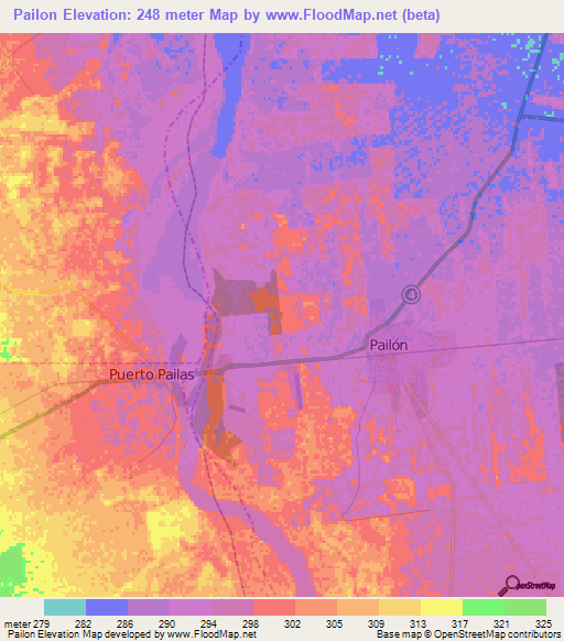 Pailon,Bolivia Elevation Map