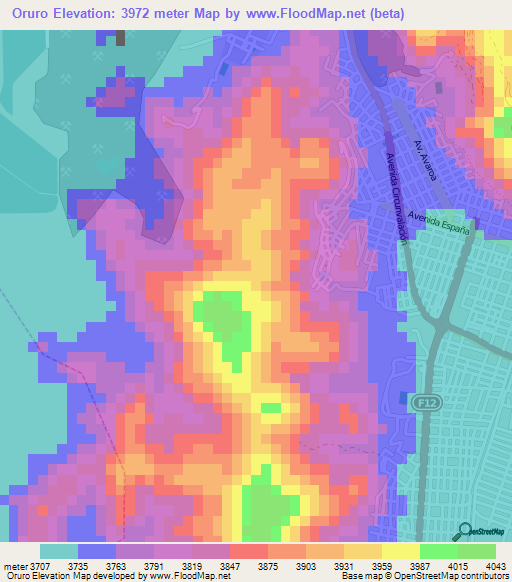 Oruro,Bolivia Elevation Map