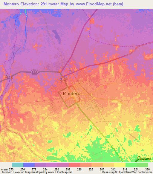 Montero,Bolivia Elevation Map