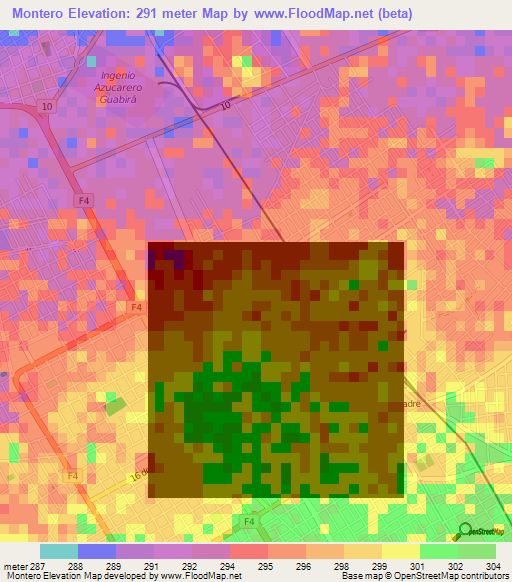 Montero,Bolivia Elevation Map