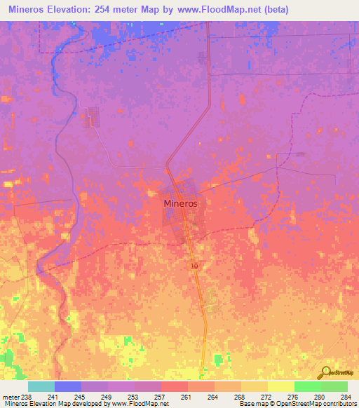 Mineros,Bolivia Elevation Map