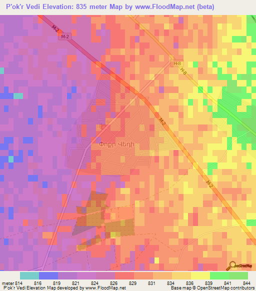 P'ok'r Vedi,Armenia Elevation Map