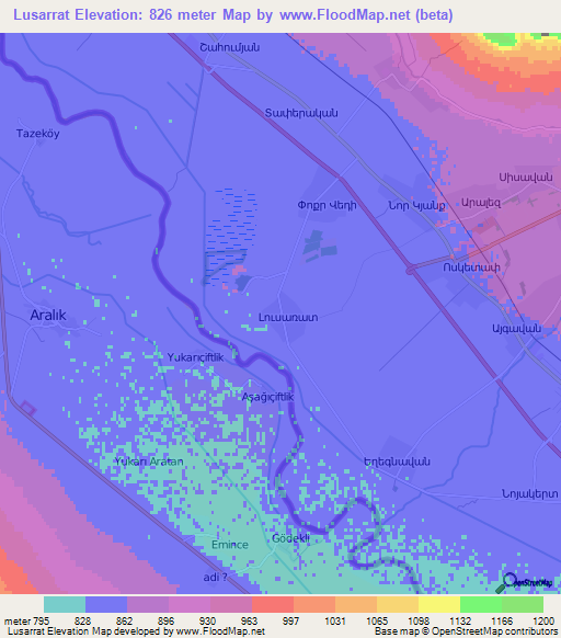 Lusarrat,Armenia Elevation Map