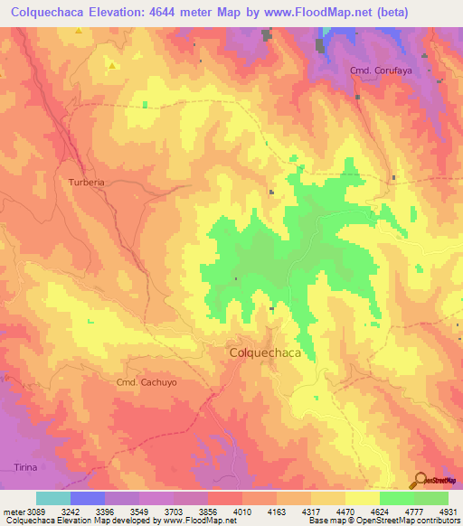 Colquechaca,Bolivia Elevation Map