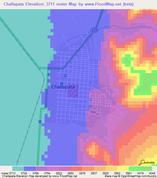 Challapata,Bolivia Elevation Map