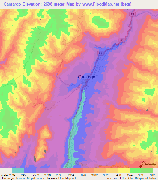 Camargo,Bolivia Elevation Map