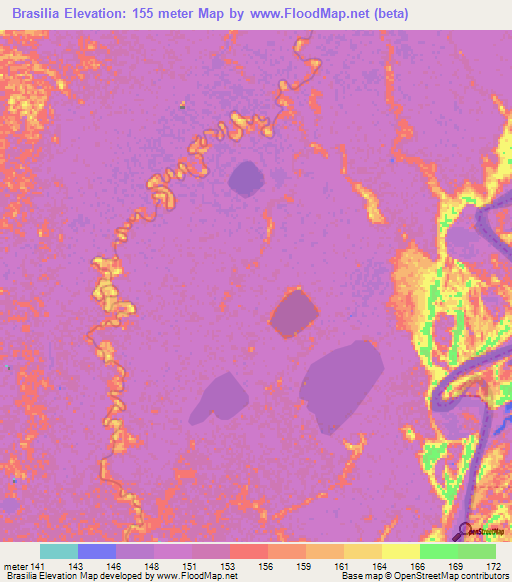 Brasilia,Bolivia Elevation Map