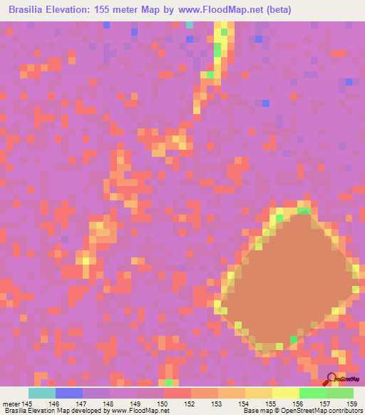 Brasilia,Bolivia Elevation Map