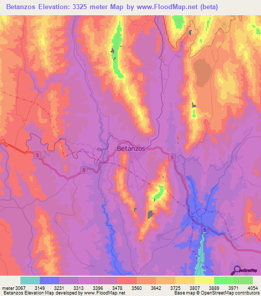 Betanzos,Bolivia Elevation Map