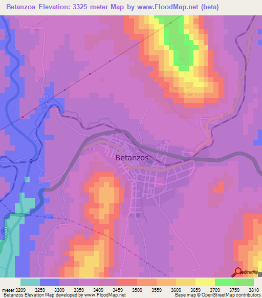 Betanzos,Bolivia Elevation Map