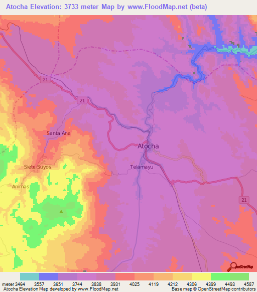 Atocha,Bolivia Elevation Map