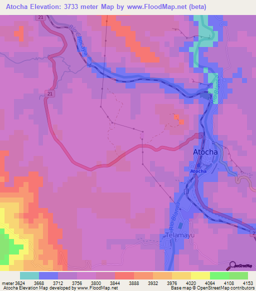Atocha,Bolivia Elevation Map
