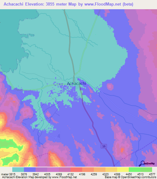 Achacachi,Bolivia Elevation Map