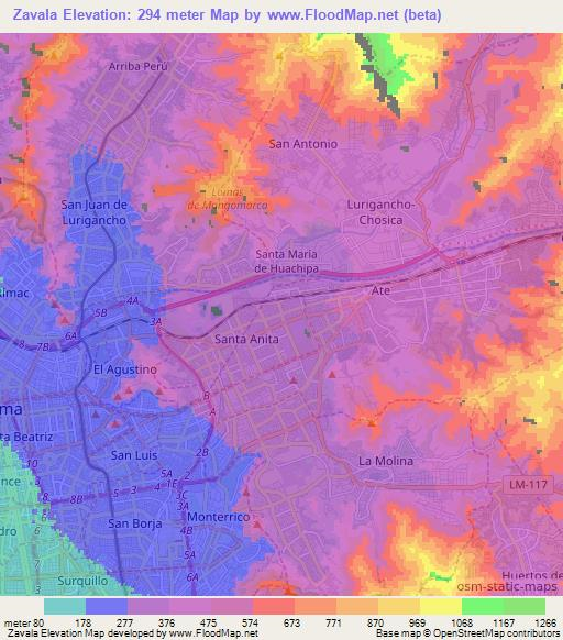 Zavala,Peru Elevation Map
