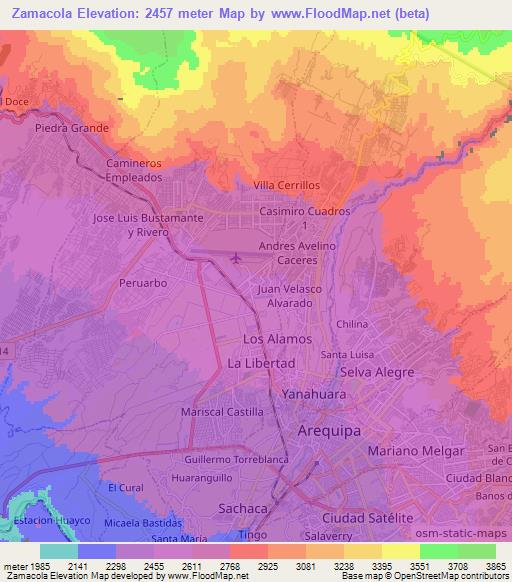 Zamacola,Peru Elevation Map