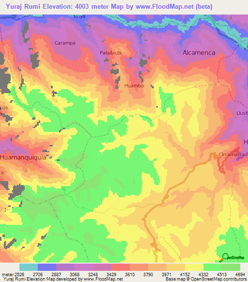 Yuraj Rumi,Peru Elevation Map