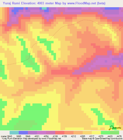 Yuraj Rumi,Peru Elevation Map
