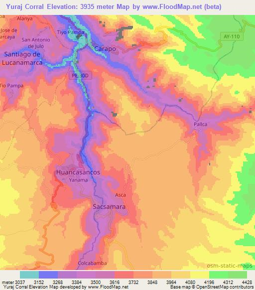 Yuraj Corral,Peru Elevation Map