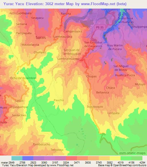 Yurac Yacu,Peru Elevation Map
