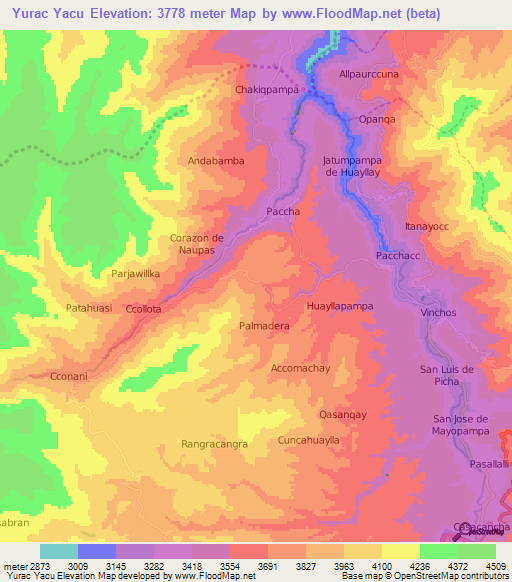 Yurac Yacu,Peru Elevation Map