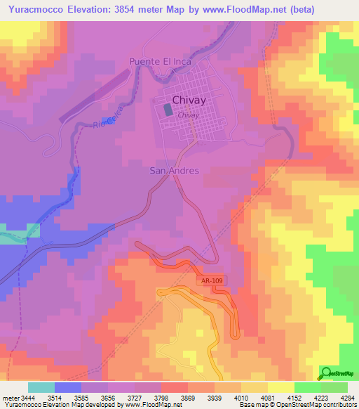 Yuracmocco,Peru Elevation Map