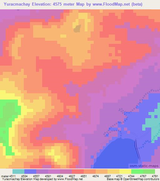 Yuracmachay,Peru Elevation Map