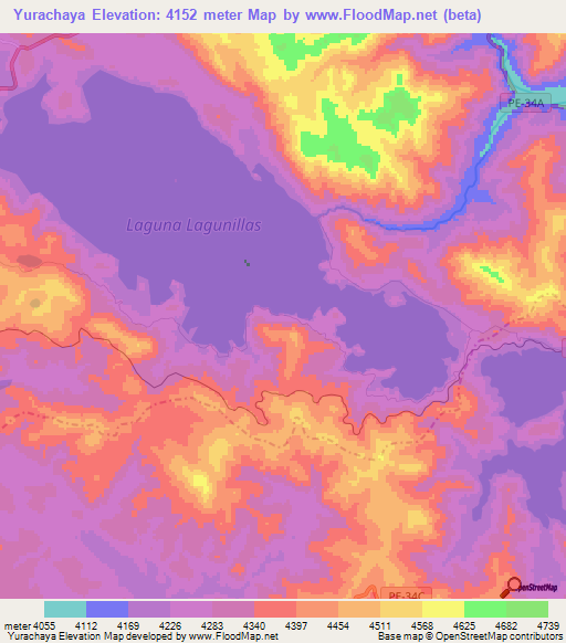 Yurachaya,Peru Elevation Map