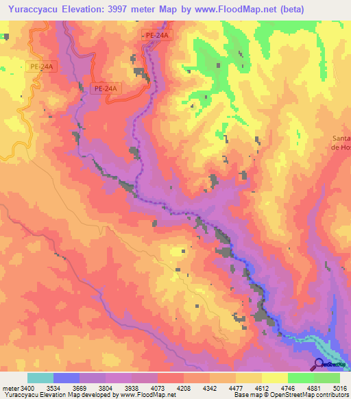 Yuraccyacu,Peru Elevation Map