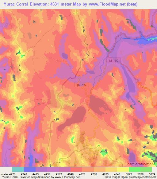 Yurac Corral,Peru Elevation Map