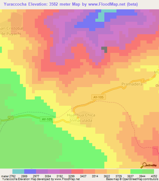 Yuraccocha,Peru Elevation Map