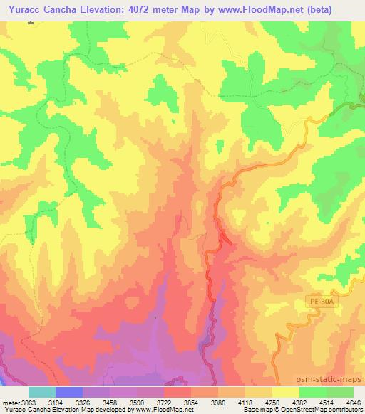 Yuracc Cancha,Peru Elevation Map
